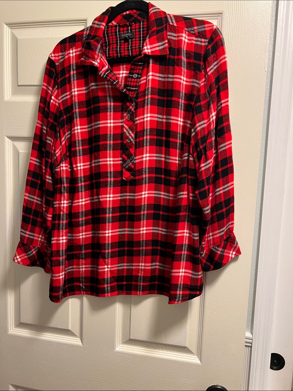 Talbots Red and Black Plaid Button-Front Shirt